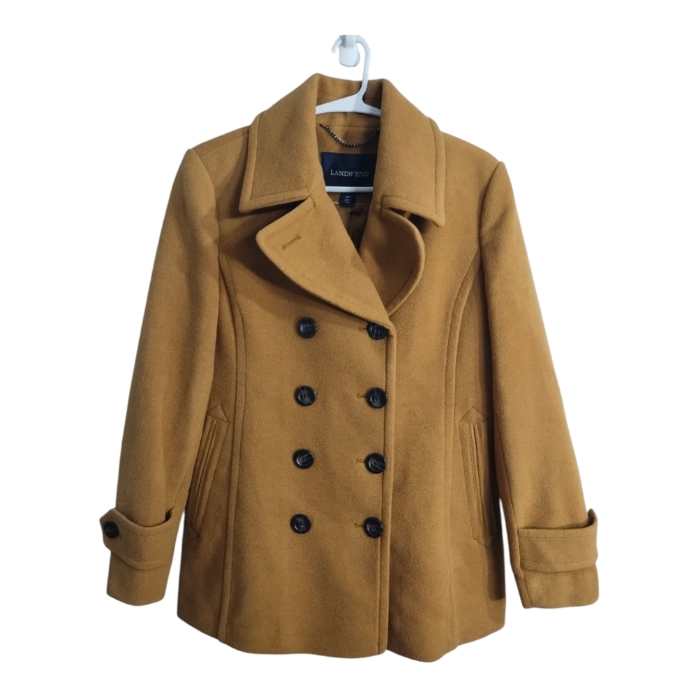 Lands End Wool Blend Button Closure‎ Neutral Business Preppy Coat 6 Petite NWOT!